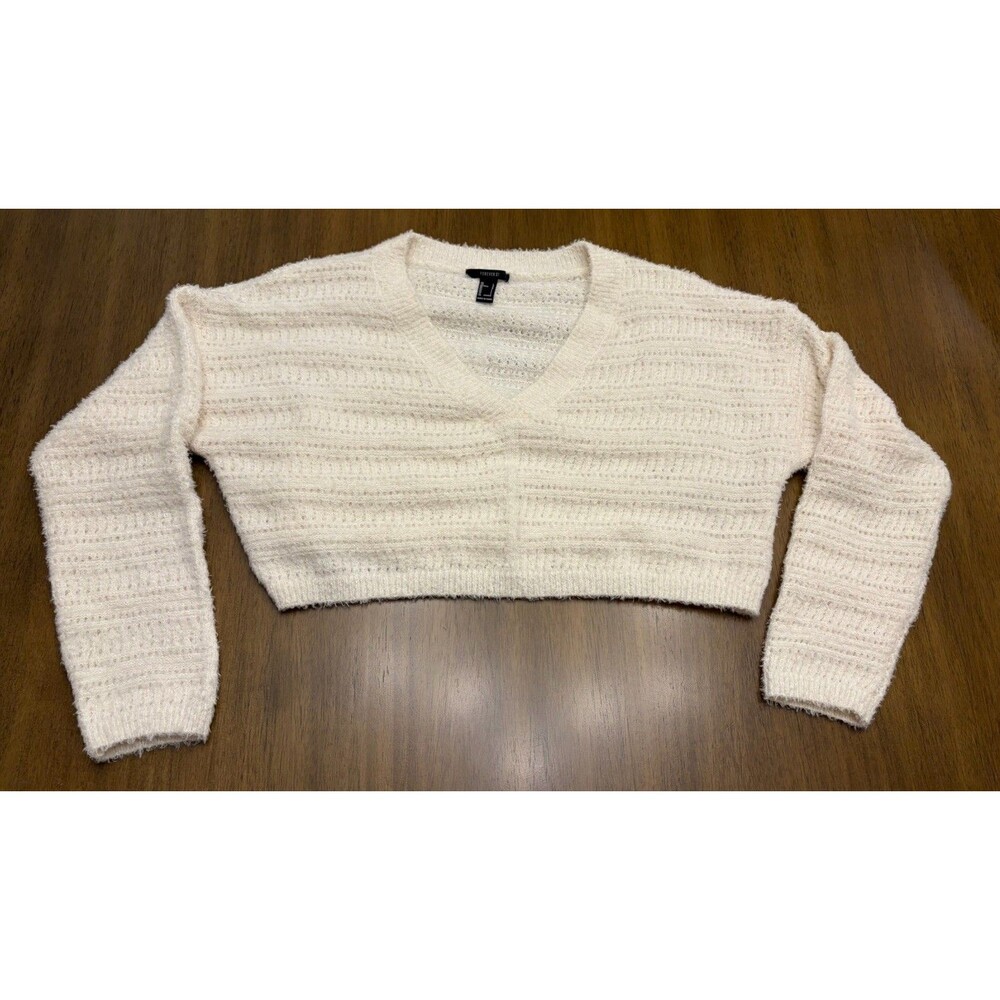 Forever 21 Ivory Cream Cropped Fuzzy Knit Sweater Soft Girl Cottagecore Romantic